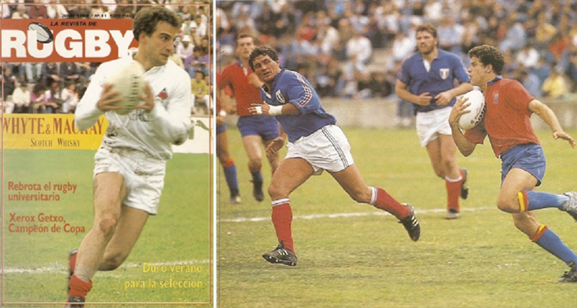 Portada de La Revista de Rugby y acción del CDA en un partido internacional.